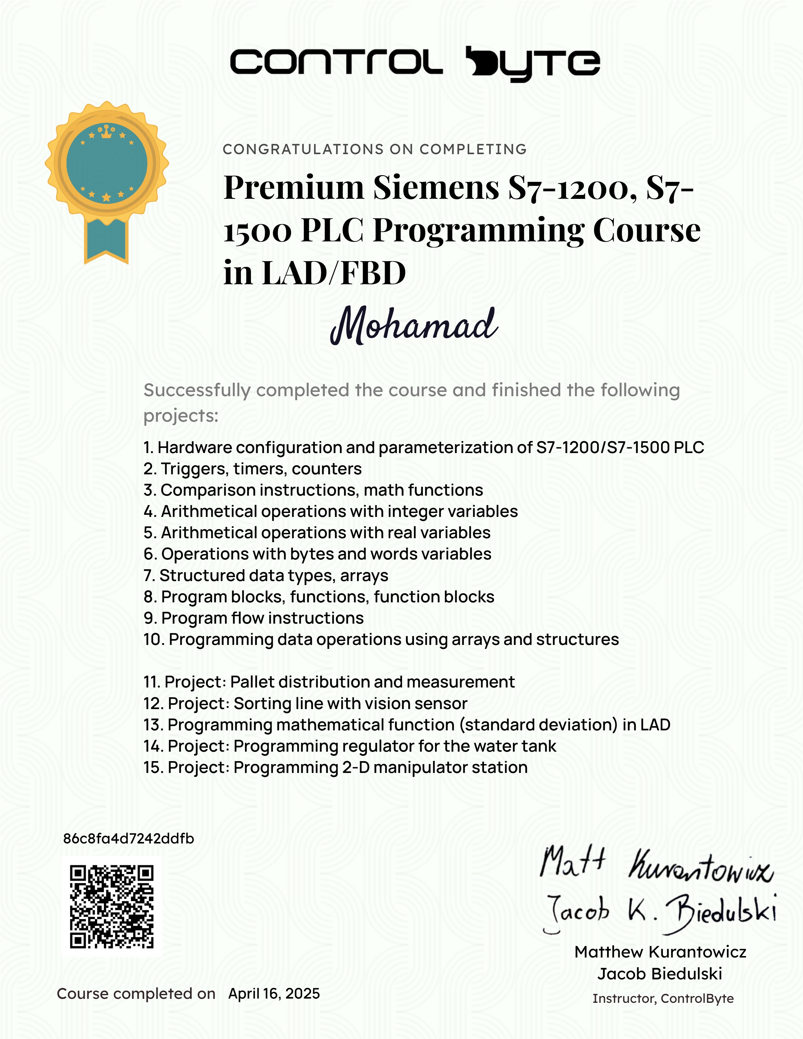 Premium Siemens S7-1200, S7-1500 PLC Programming Course in LAD/FBD