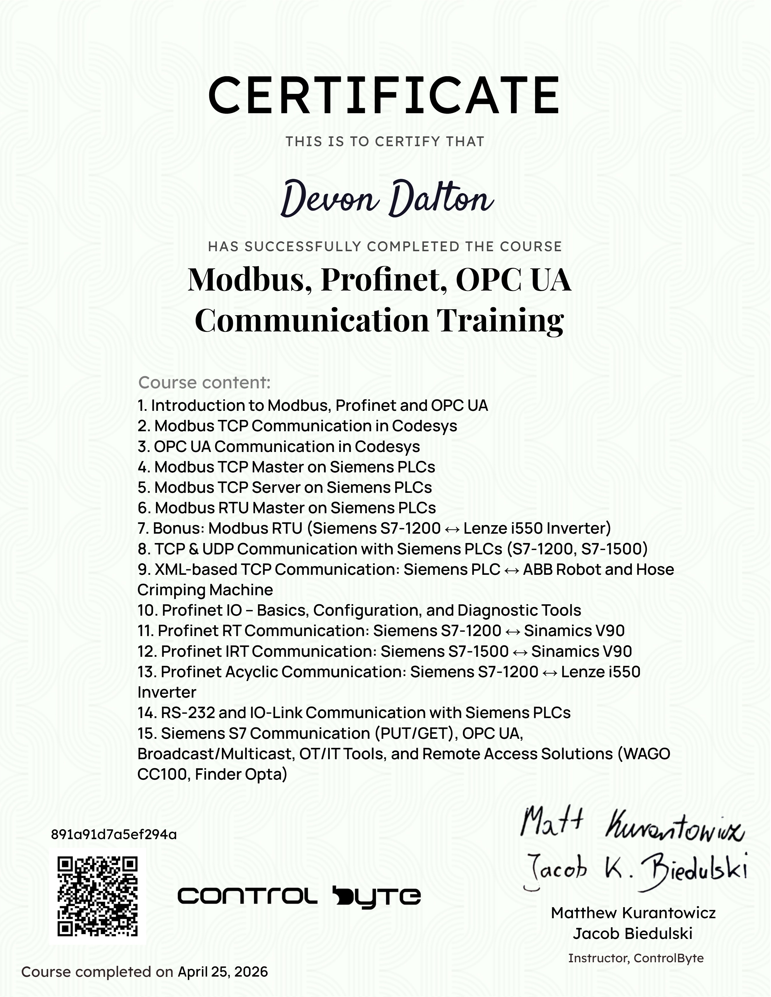 Modbus, Profinet, OPC UA Communication Training